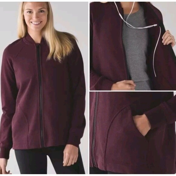 Lululemon Pleat To Street Bomber JACKET‎ Soulcycle Bordeaux Drama Women's Size 6 - Picture 1 of 16
